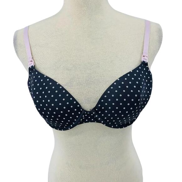 Motherhood Maternity Grey Pink Polka Dot Nursing Bra 34C - Picture 1 of 9